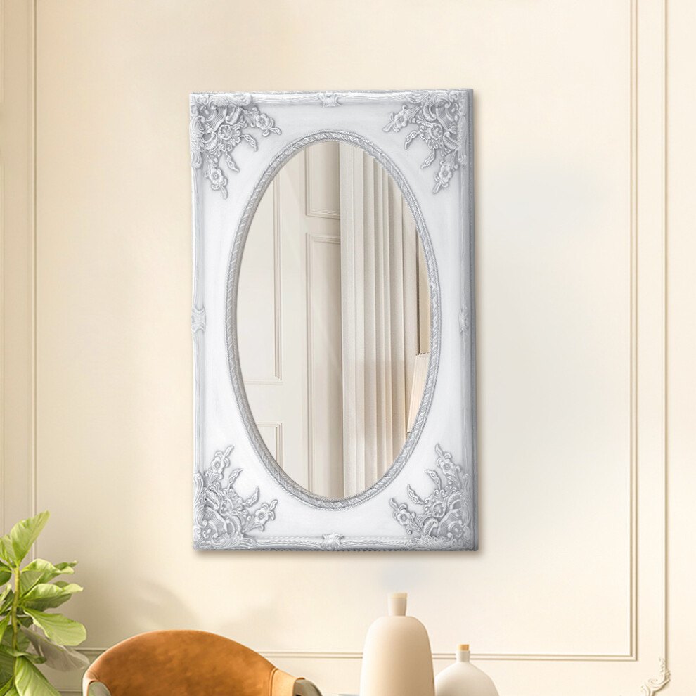 (White) Vintage Ornate Wall Mirror Horizontal/Vertical Victorian Embossed Access Vanity