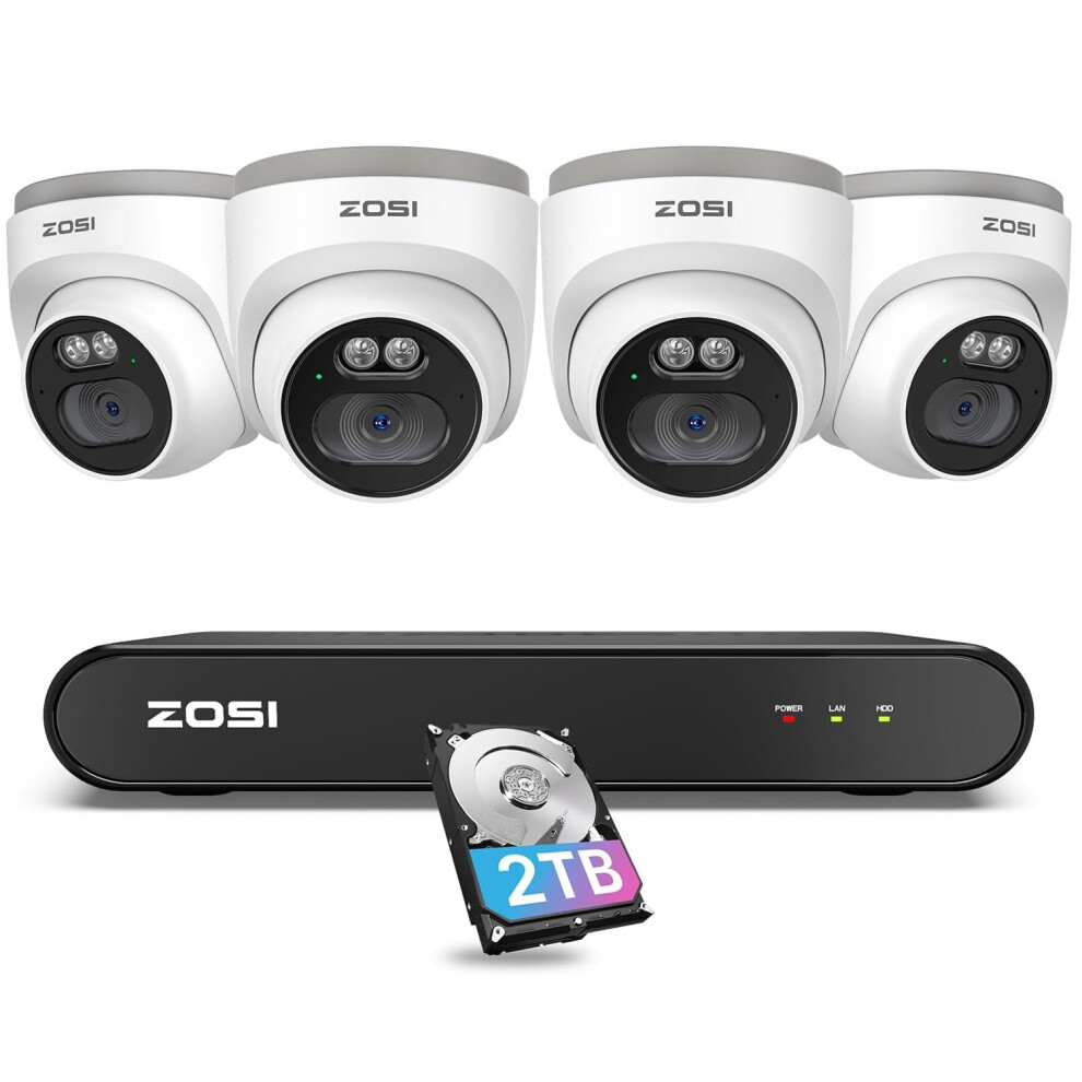 ZOSI 4MP PoE CCTV Camera System 5MP NVR 2TB IP Security Camera Audio