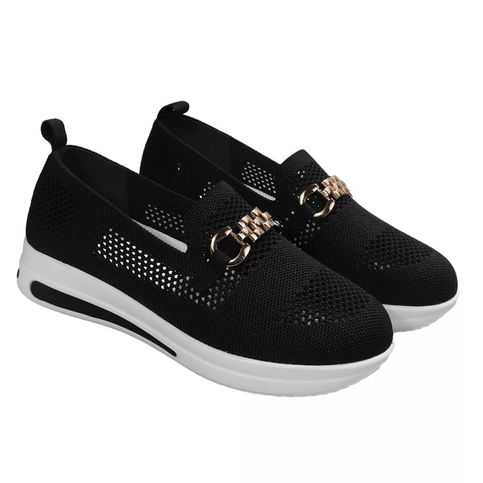 (Black, UK 6 / EU 39) Womens Flat Loafers Trainers Pumps Slip On Casual Ladies Comfort Shoes Size3-8