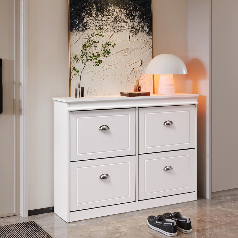 2-Tier Flip Down Shoe Bench Cabinet Entryway Shoe Rack Shoe Cabinet for Easy Access