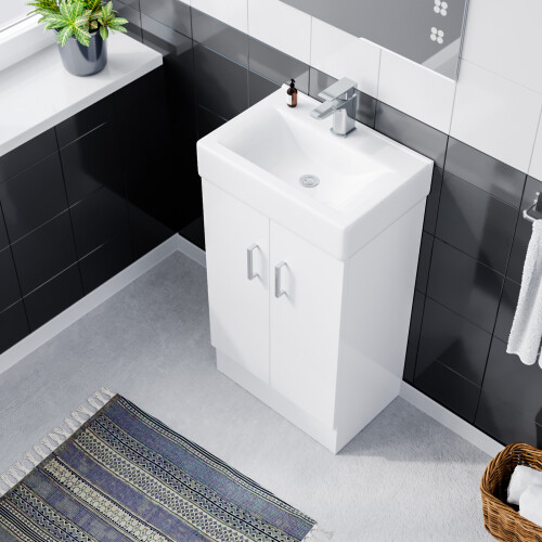 NES Home Nes Home 450mm White 2 Doors Basin Vanity Unit Bathroom Cabinet 2