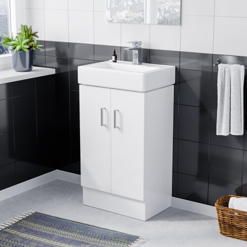 NES Home Nes Home 450mm White 2 Doors Basin Vanity Unit Bathroom Cabinet