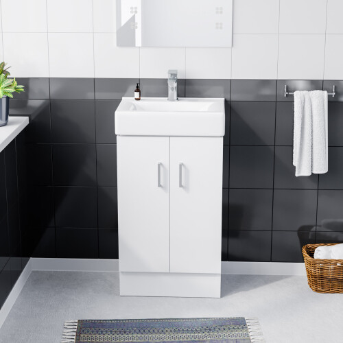 NES Home Nes Home 450mm White 2 Doors Basin Vanity Unit Bathroom Cabinet 1