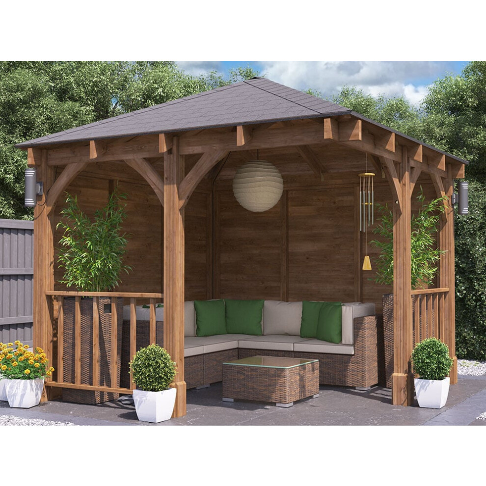 Dunster House Corner Gazebo Wooden Garden Shelter 3m x 3m Leviathan