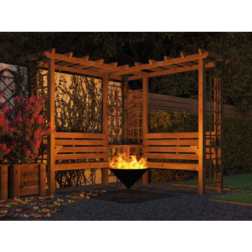 Wooden Pergola Arbour Garden Corner Bench, Armrest and Table Gerlinde 2