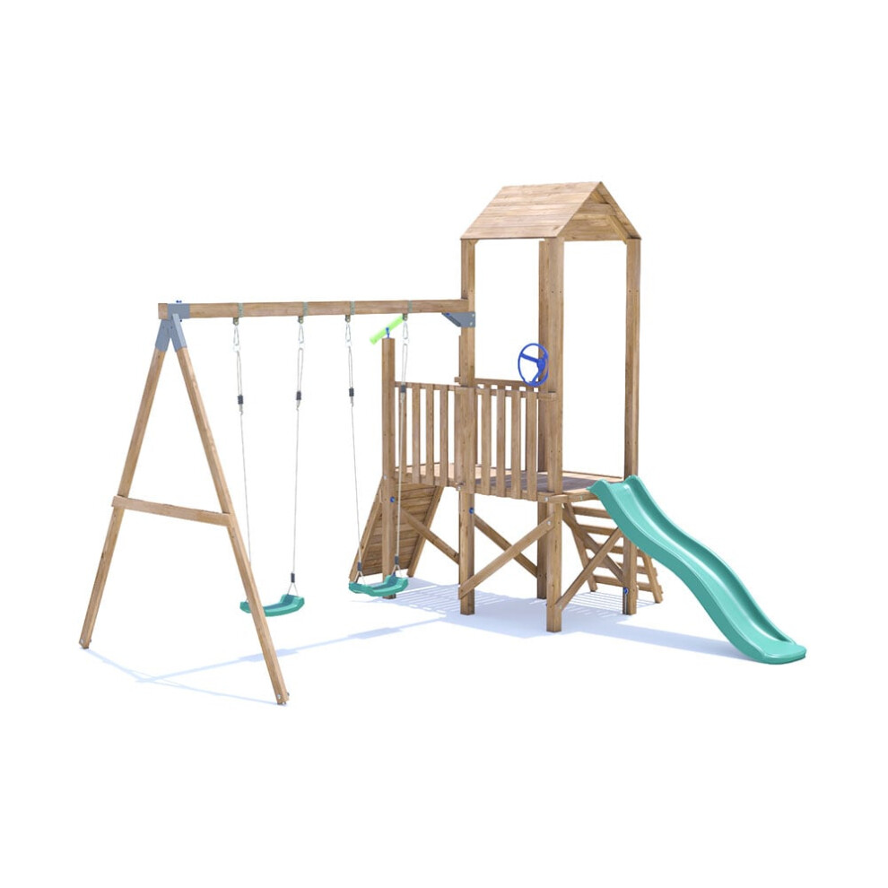 FrontierFort Climbing Frame with Double Swing, LOW Platform & Slide