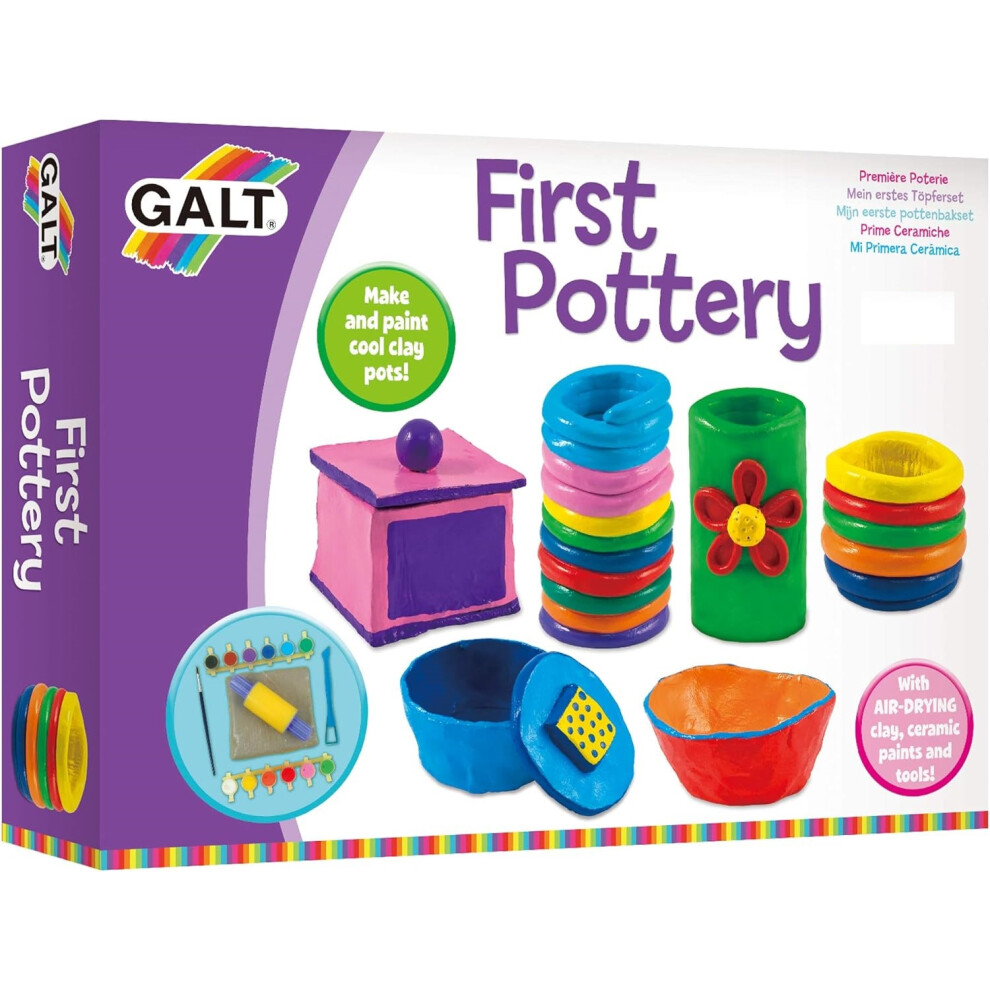 Galt First Pottery Fun Arts and Crafts Kit for Kids Childrens Air Dry Clay Painting and Pottery Set for Girls and Boys Ages 6 Years Plus