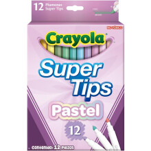 CRAYOLA Pastel SuperTips Washable Markers Assorted Colours (Pack of 12) Premium Felt Tip Pens Easily Wash Off Skin & Clothing Ideal for Kids Aged 3+