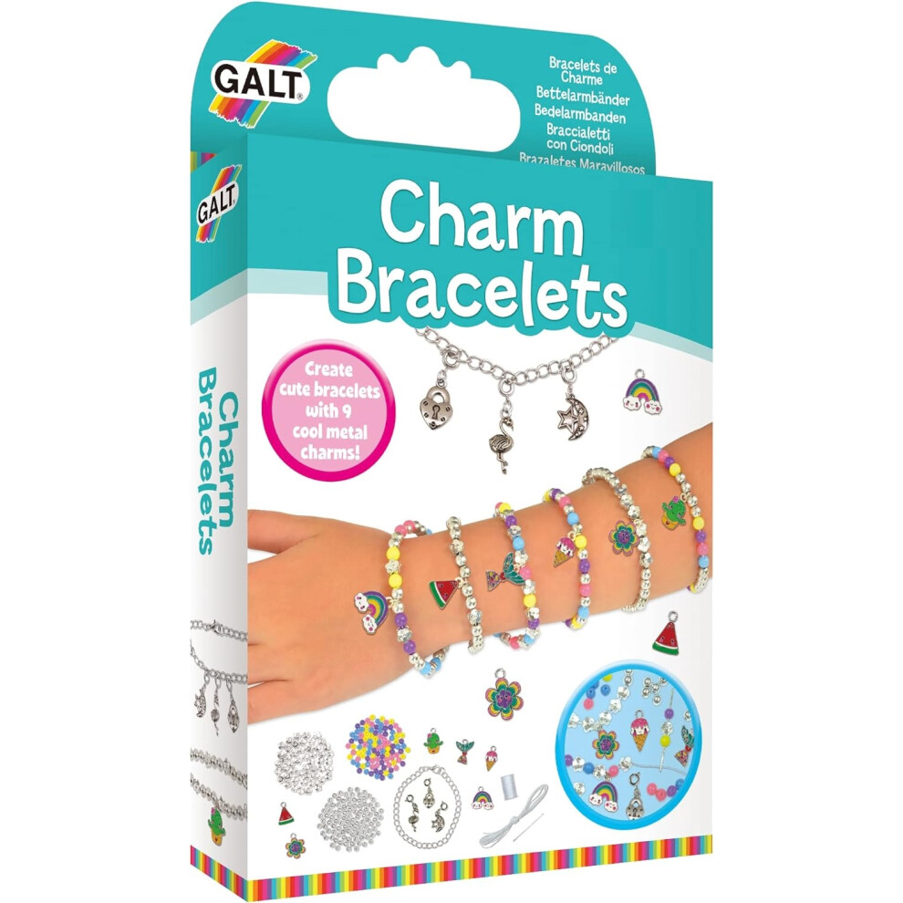 Galt Charm Fun Bracelet and Jewellery Making Craft Kit for Kids with Colourful Beads and 9 Clip On Metal Charm Childrens Arts and Crafts Ages 8 Years+