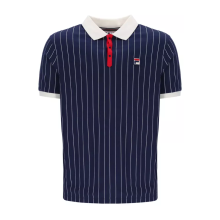 (NAVY/GARDENIA , SMALL) Fila Men's Retro Classic Cotton Striped Polo Shirt