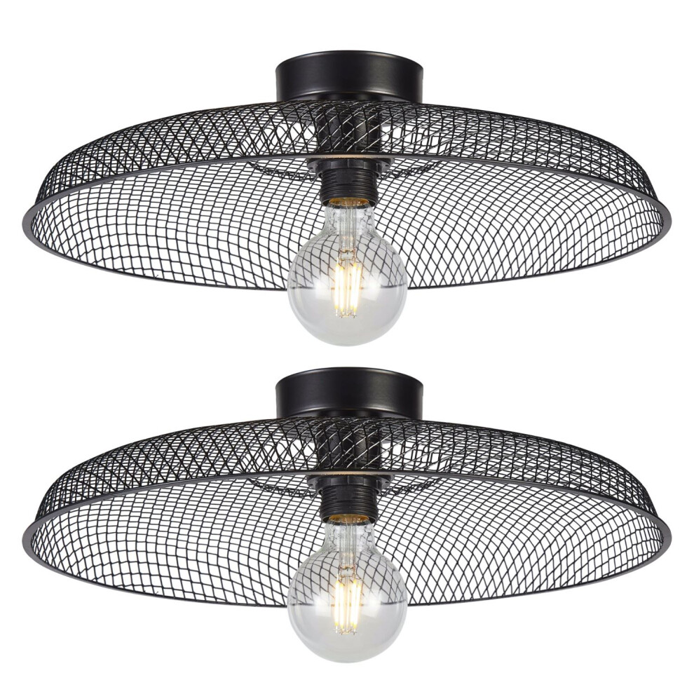 Set of 2 Cassidy - Large Black Mesh Ceiling Flush Lights