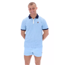 (BLUEBELL/NAVY/GARDENIA, SMALL) Fila Men's Retro Classic Cotton Striped Polo Shirt
