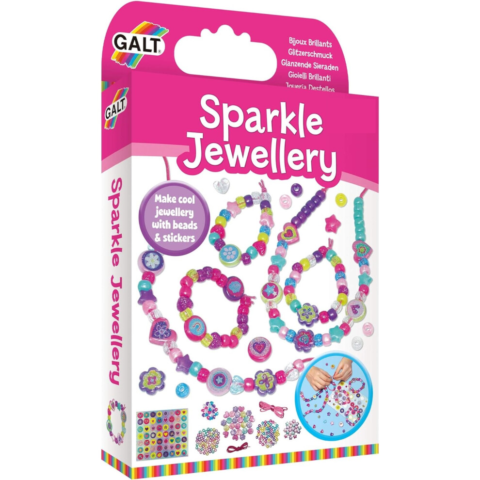 Galt Sparkle Jewellery Childrens Necklace and Bracelet Making Craft Kit for Kids Fun Activity Pack with Colourful Beads and Stickers Ages 5 Years Plus