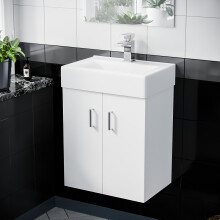 Nes Home 450mm White 2 Doors Basin Vanity Unit Wall Hung Bathroom Cabinet