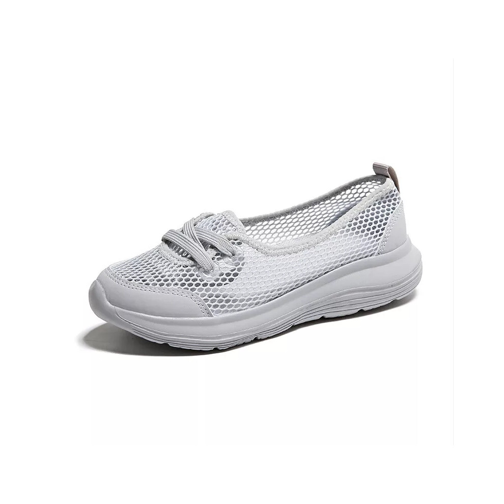 (Grey, EU 40) Womens Ladies Summer Soft Casual Mesh Flat Shoes Lace Up Comfort Walking Loafer-image-OPC-PDZYFYC-NEW