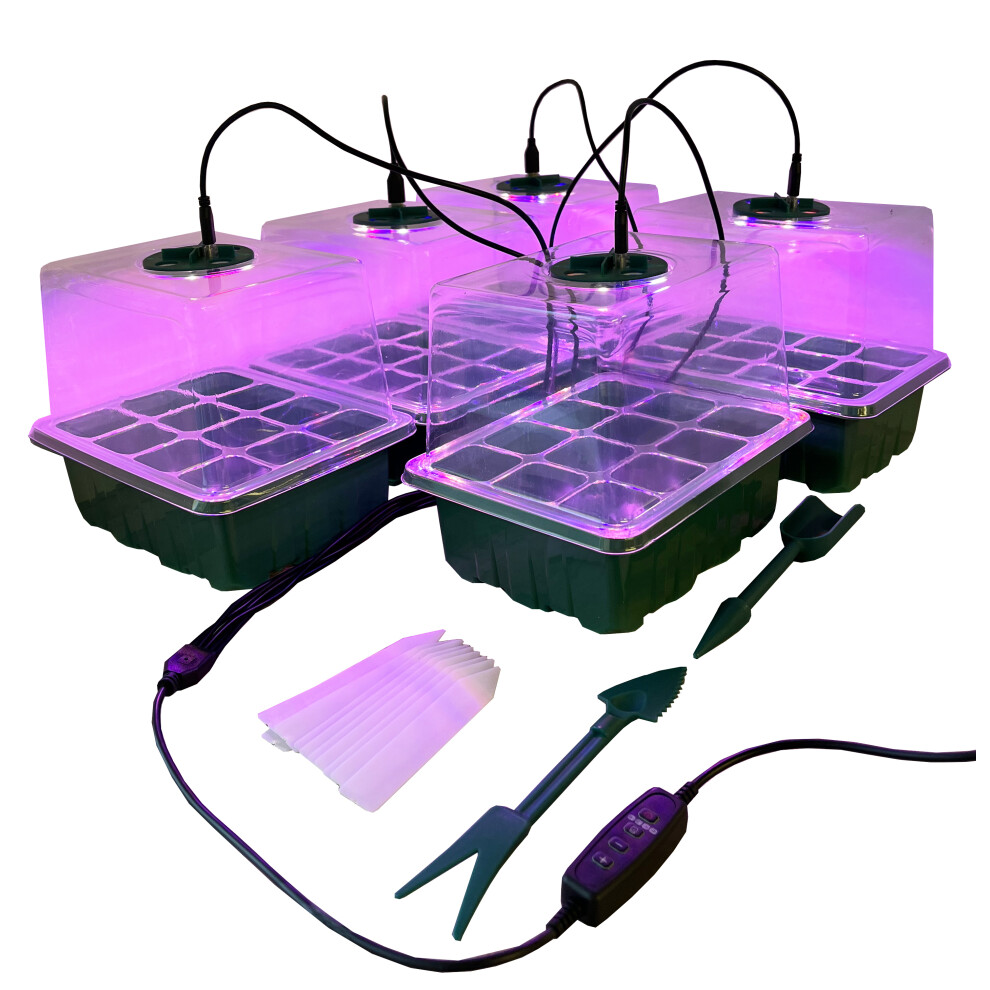 Plant Propagator 12 Cell Seed Tray Set with USB Grow Lights Pack of 5