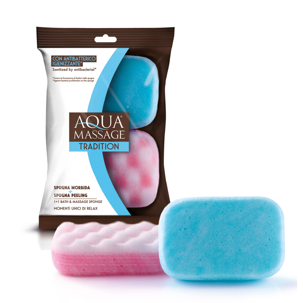 Aquamassage 2 Pack-1 Bath&1 Massage Sponge-Sanitized By Antibacterial.