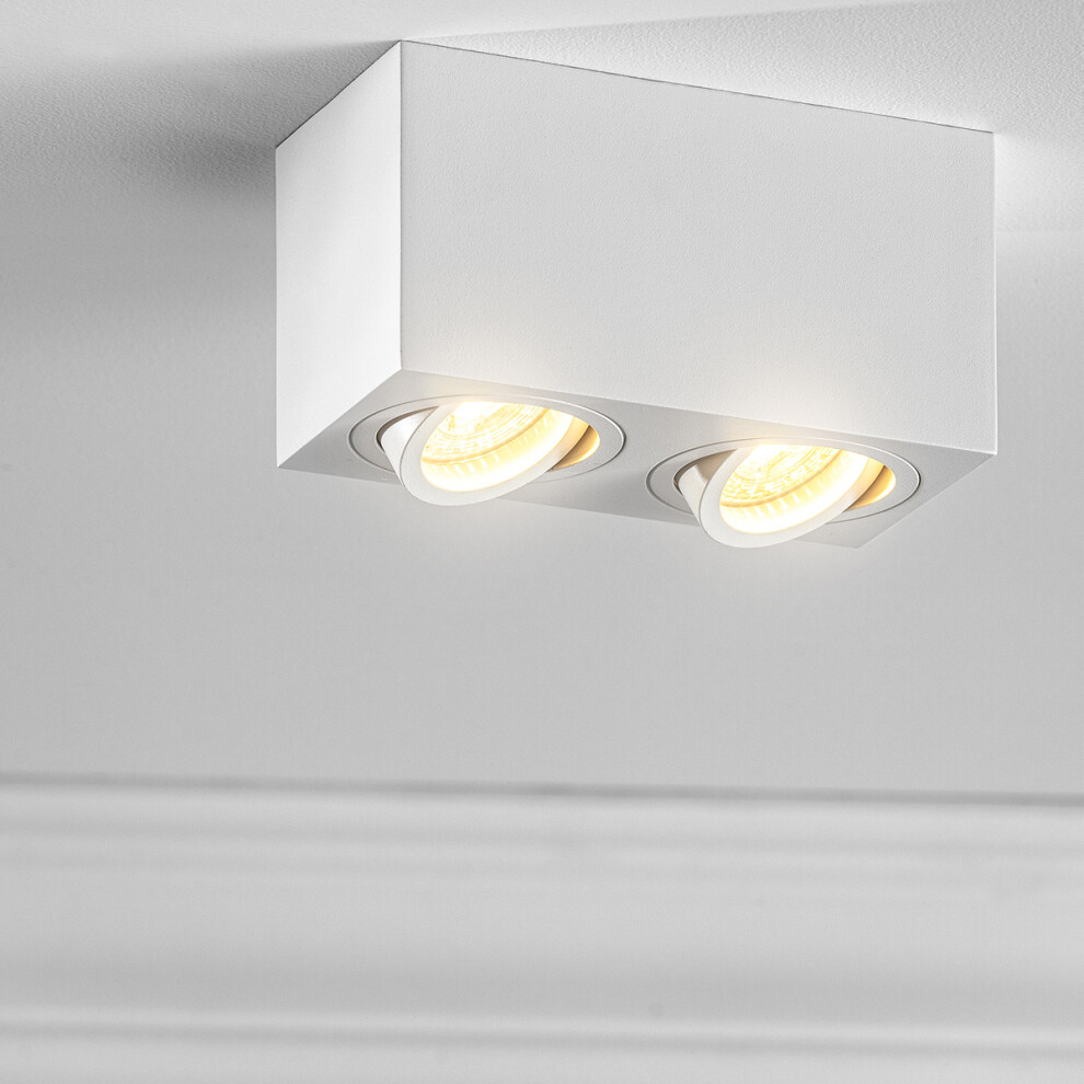CGC Twin White Square Rectangular Surface Mount GU10 Ceiling Downlight