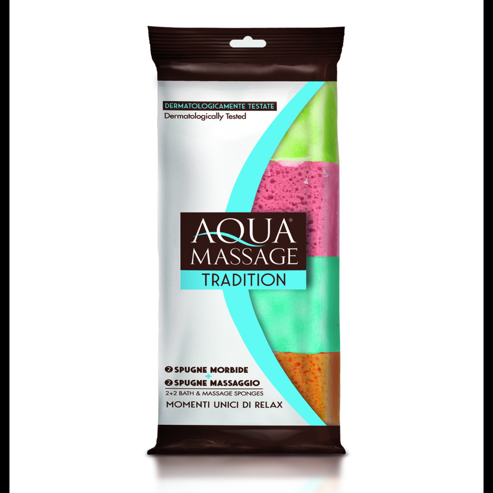 Aquamassage 4 Pack-2 Bath & 2 Massage Sponges-Dermatologically Tested.
