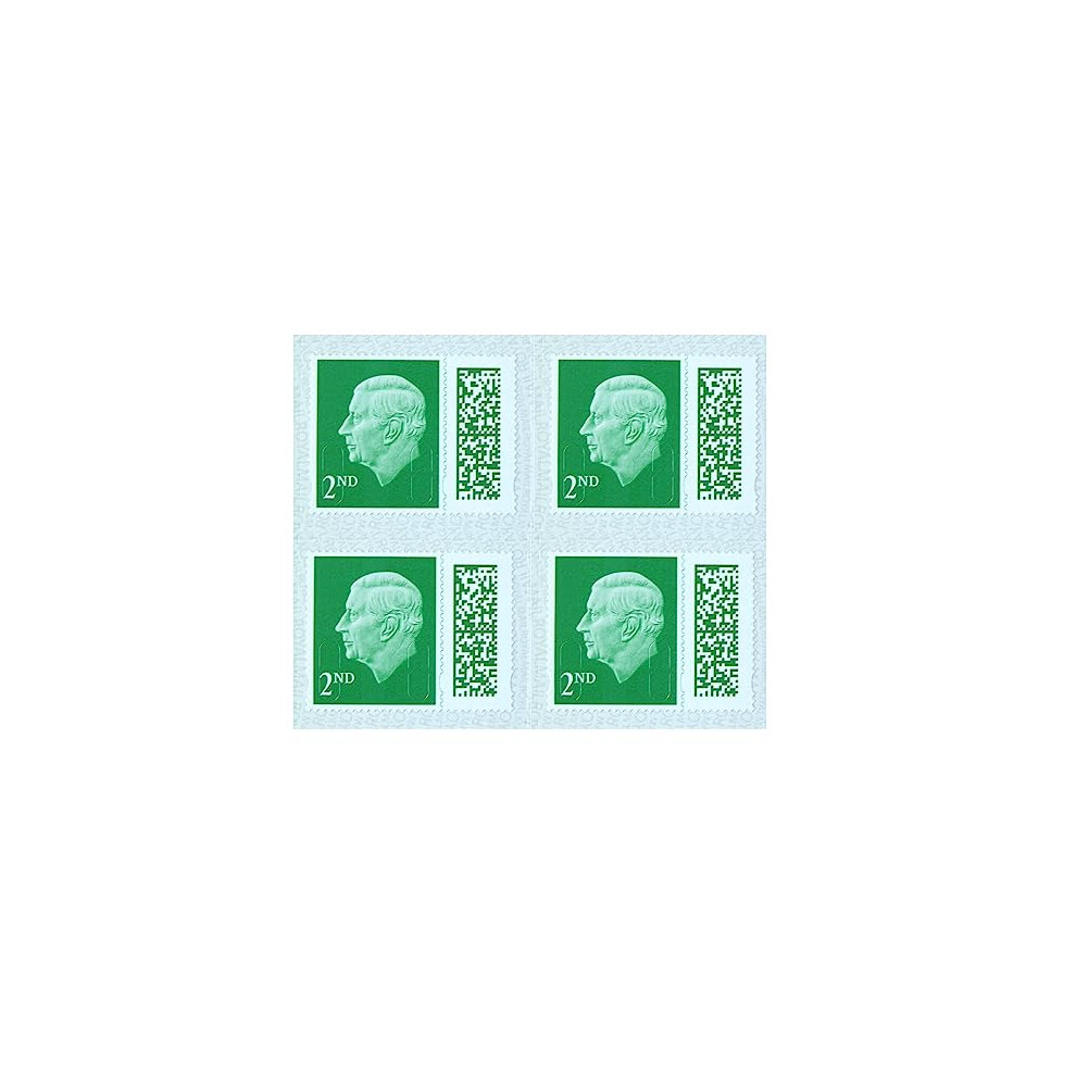 2nd Class Stamps with the Queen or Kings Head (4 Pack) Standard UK Letter Stamps BARCODED Self Adhesive Postage Stamps 2nd Class Royal Mail Stamps UK