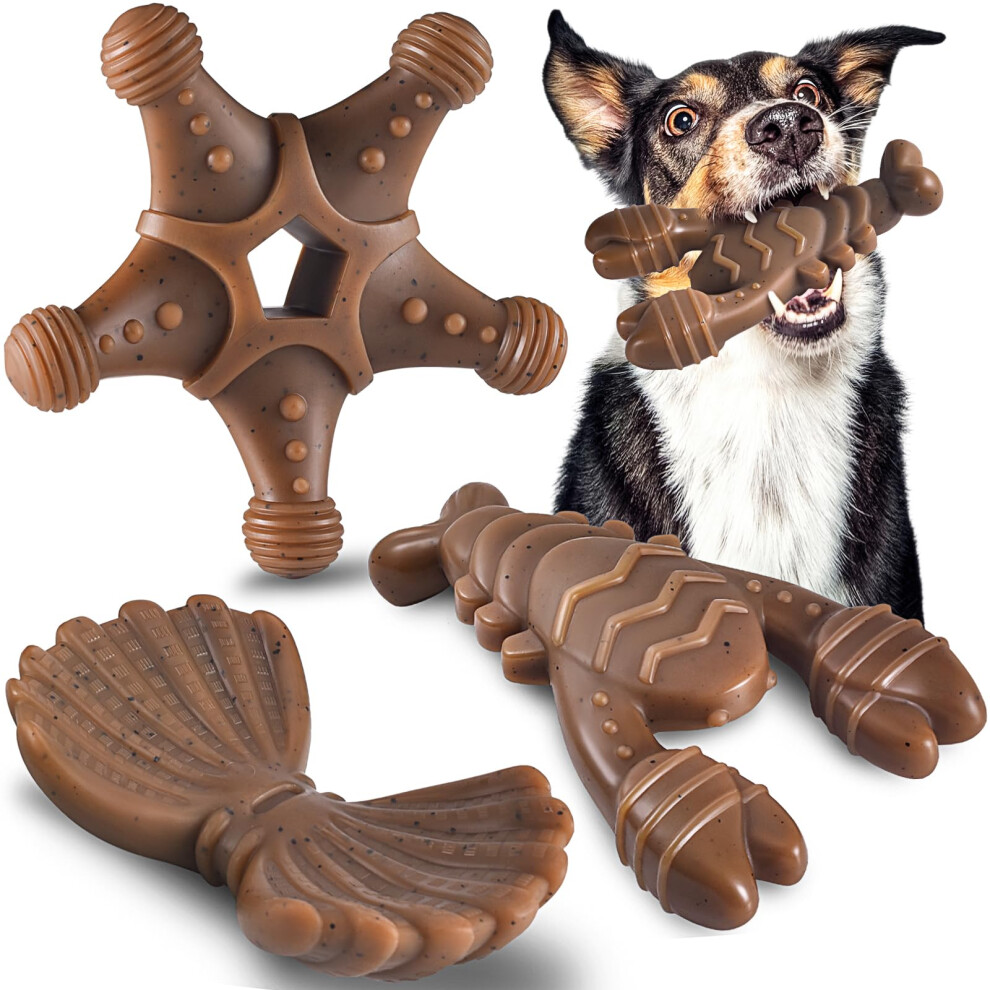 LUKITO Indestructible Dog Toys, Dog Toys Indestructible, Dog Toys for Dog Birthday Small/Medium Dogs, Dog Toy with Puppy Toys Real Beef, Dog Chew Toys