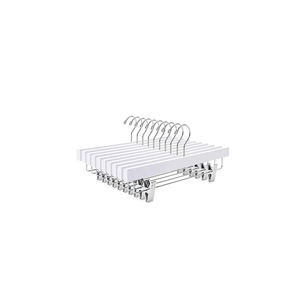 Home Goods Home 35.5Cm Wooden Pants Hangers 10Pcs, Smooth Wood Skirt Hanger Organizer With Adjustable Anti-Slip Chrome Clips, Space Saving Solid Amber/White