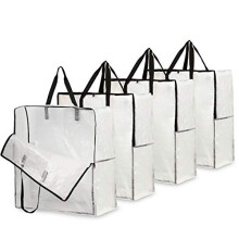 DECO EXPRESS Laundry Bags, Heavy Duty Jumbo Garage, Attic Or Underbed Storage Solutions For Clothes, Bedding, Duvet, Pack Of 4 Extra Large Clear Bags
