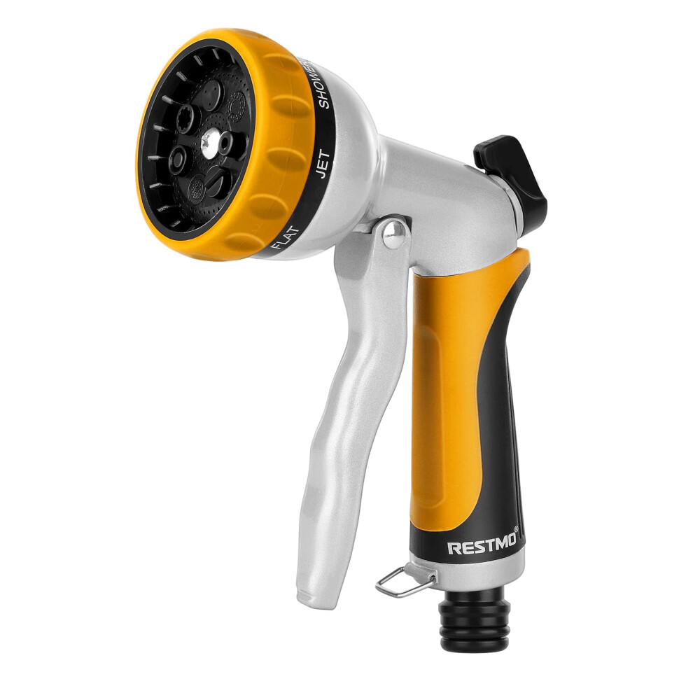 Restmo Hose Pipe Spray Gun, Heavy Duty Garden Hose Spray Gun, High Pressure Hose Nozzle, Metal Hand Sprayer With 7 Patterns And Water Flow Control,