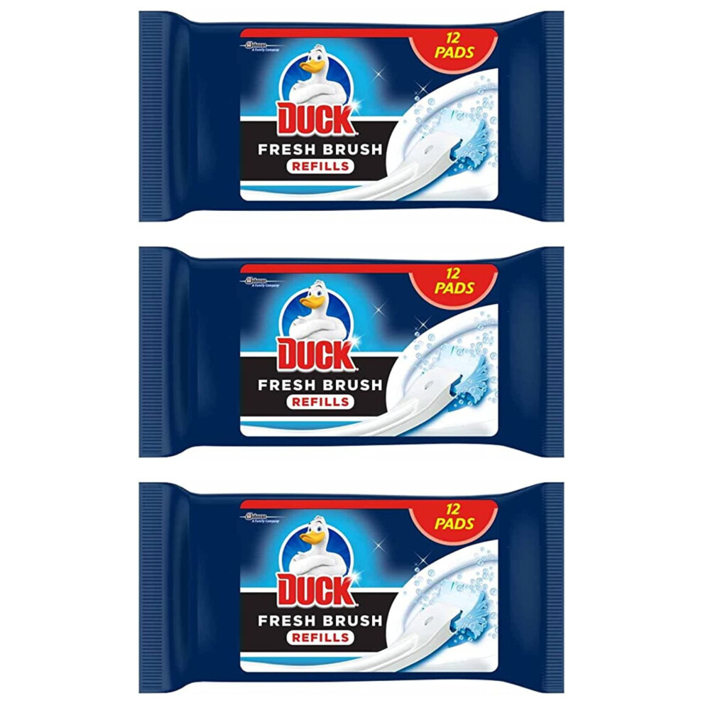 3 Packs of Duck Toilet Cleaner Fresh Brush Refills (3 X 12 Flushable Cleaning Pads), Total 36 Refills