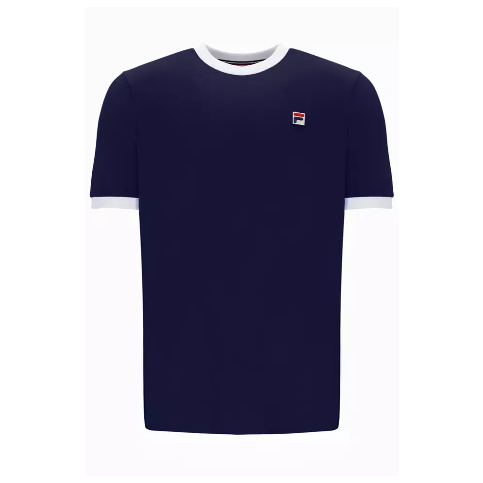 (NAVY/GARDENIA , MEDIUM) Fila Men's Cotton Crew Neck Classic Ringer T-Shirt