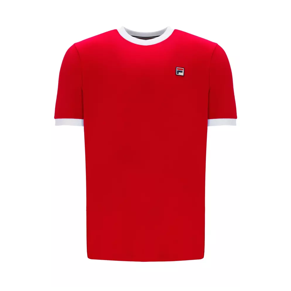 (RED/WHITE, SMALL) Fila Men's Cotton Crew Neck Classic Ringer T-Shirt