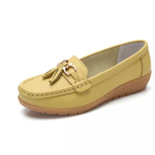 (Yellow, EU 38) Womens Loafers Mocassin Flat Shoes Ladies Comfy Casual Work Leather Shoes