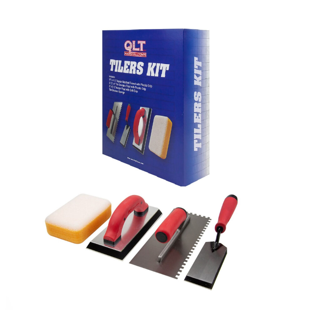 4 Piece Tilers Kit Notched Trowel Grouter Float Margin Float Sponge