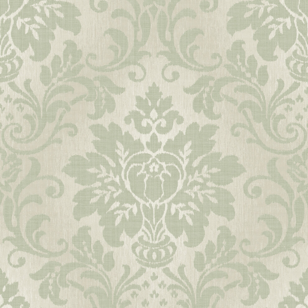 Grandeco Royal House Fabric Damask Sage Wallpaper A10910