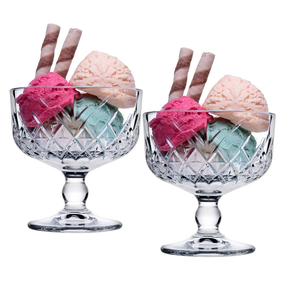 (2 Bowls) Footed Ice Cream Sundae Dessert Glasses Bowl Set