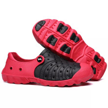 (Black&Red, UK 10.5=EUR 45) Mens Summer Slip on Sliders Pool Beach Sandals Hole Shoes Casual Flip Flops