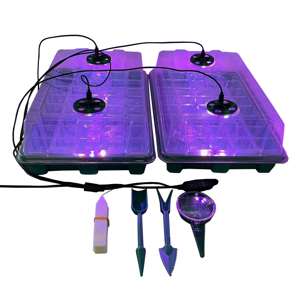 Selections Pack Of 2 40-Cell Seed Tray Propagators With Usb Grow Lights, Timers & Adjustable Vent Covers - Clear Lids, Tools & Plant Tags