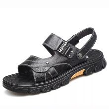 (Black, EU 40=UK 6.5) Men Beach Shoes Lightweight Leather Sport Sandals Mens Summer Outdoor Open Toe