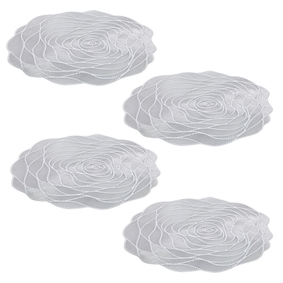 (Silver, 4) Flower Design Placemats Coaster Dining Table Set