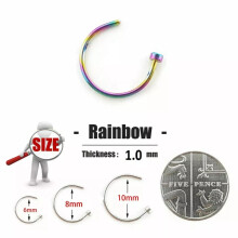 Nose Ring Surgical Steel Fake Nose Rings Hoop Lip Nose Rings Rainbow