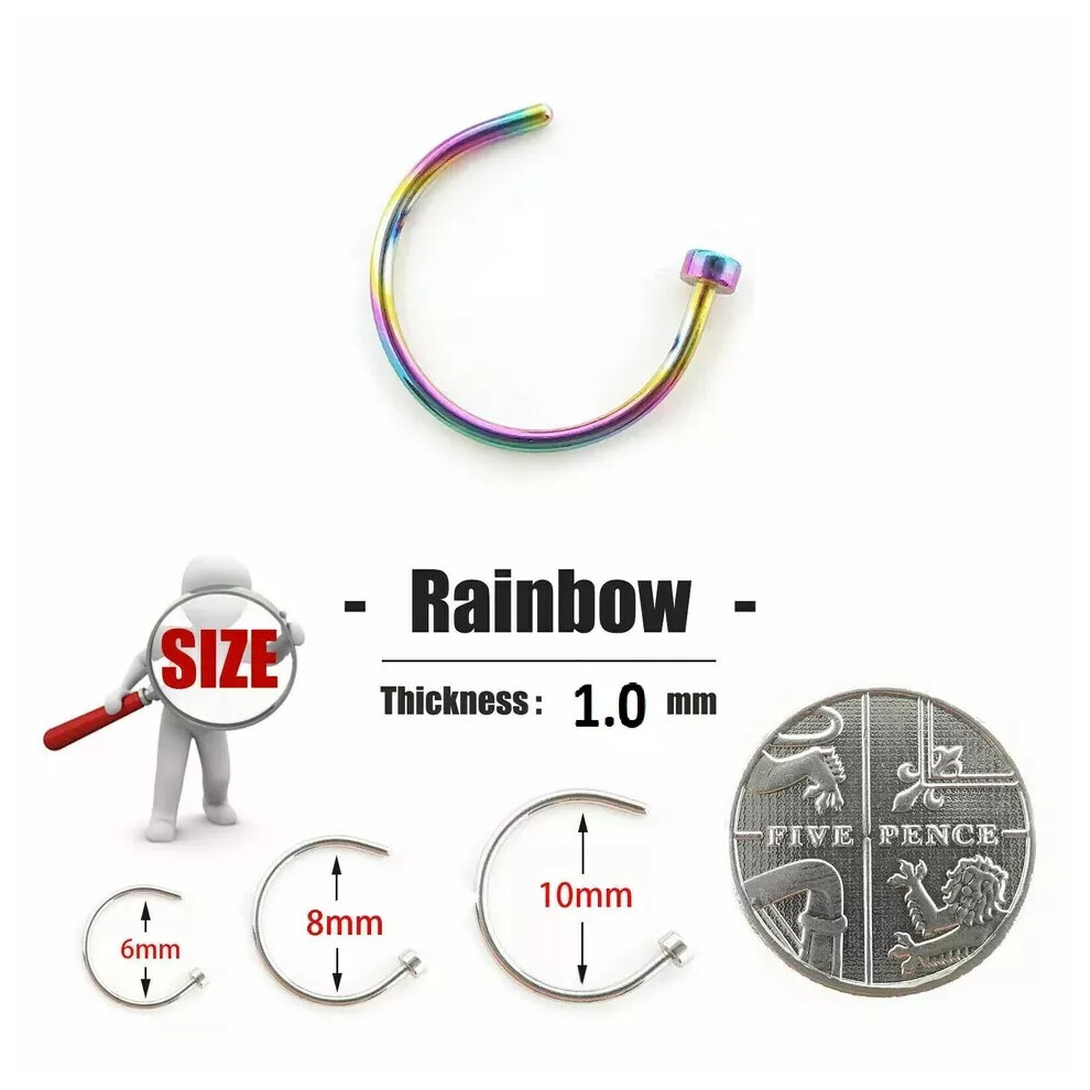 Nose Ring Surgical Steel Fake Nose Rings Hoop Lip Nose Rings Rainbow