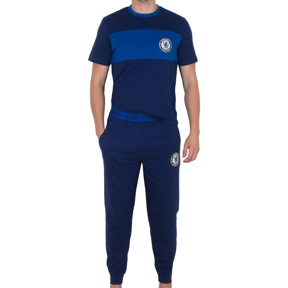 (2XL) Chelsea FC Official Football Gift Mens Premium Long Pyjamas Set