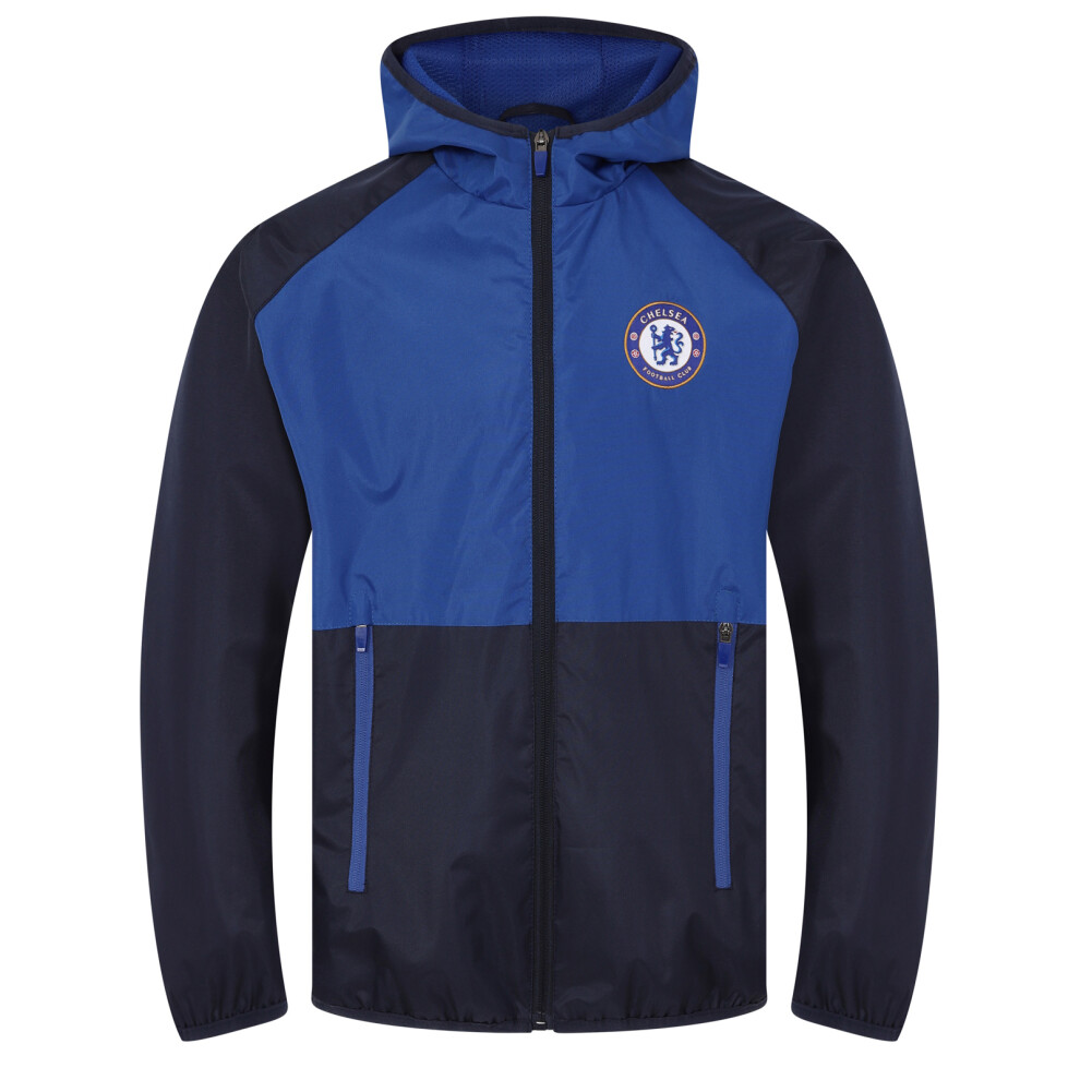 (Navy Blue, 10-11 Years) Chelsea FC Official Football Gift Boys Shower Jacket Windbreaker