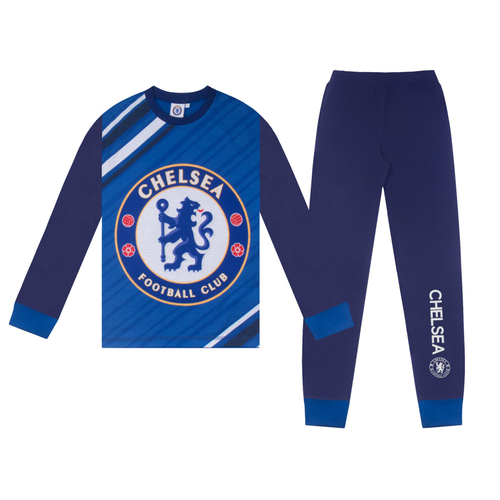 (Royal Blue, 9-10 Years) Chelsea FC Boys Pyjamas Long Sublimation Kids OFFICIAL Football Gift