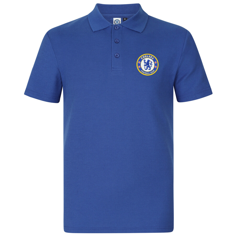 (Royal Blue, Large) Chelsea FC Official Football Gift Mens Crest Polo Shirt