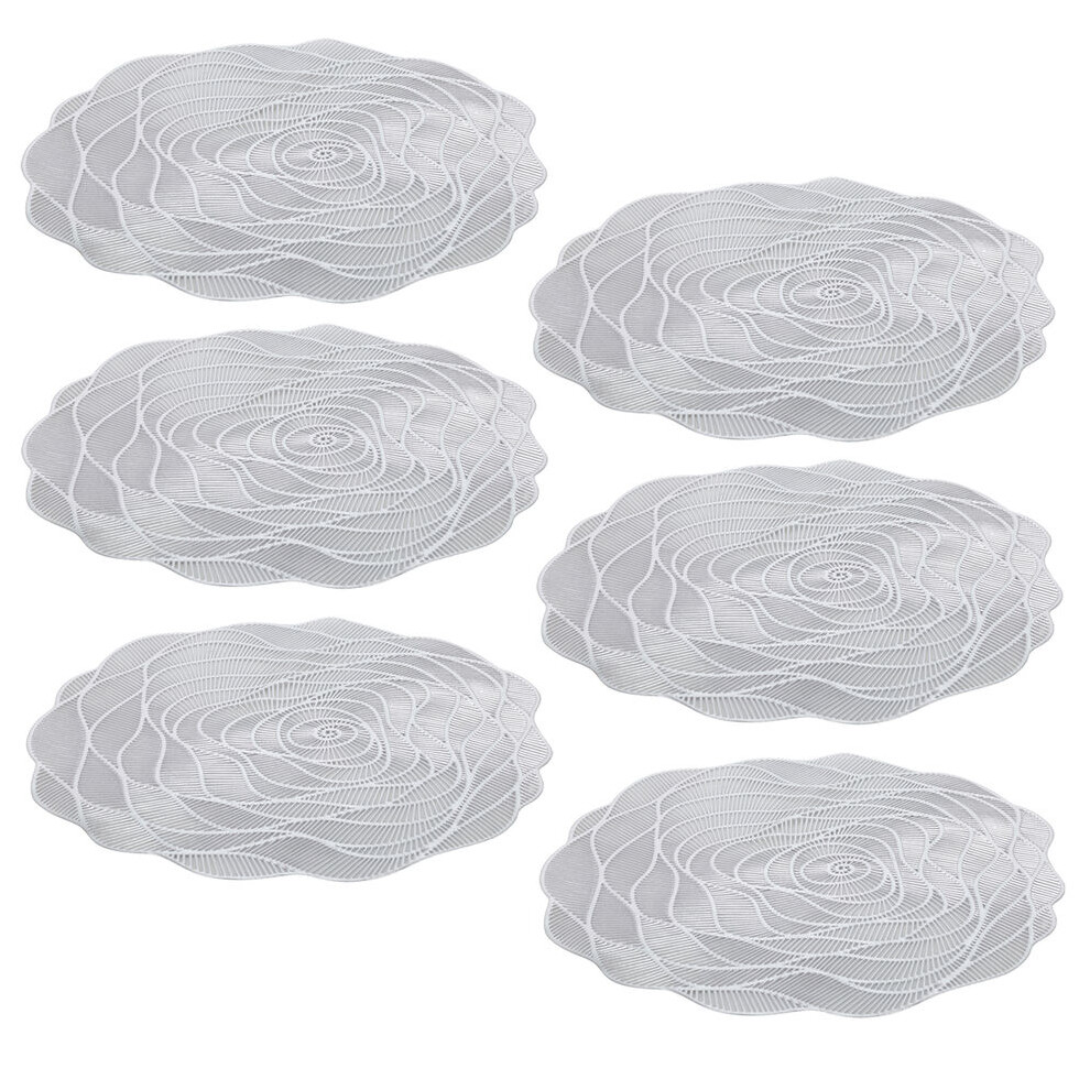 (Silver, 6) Flower Design Placemats Coaster Dining Table Set