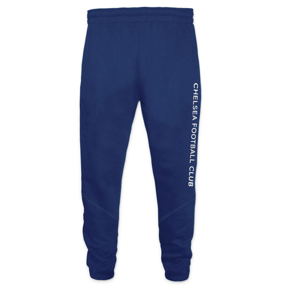 (Blue, 10-11 Years) Chelsea FC Boys Joggers Jog Pants Slim Fit Fleece Kids OFFICIAL Football Gift