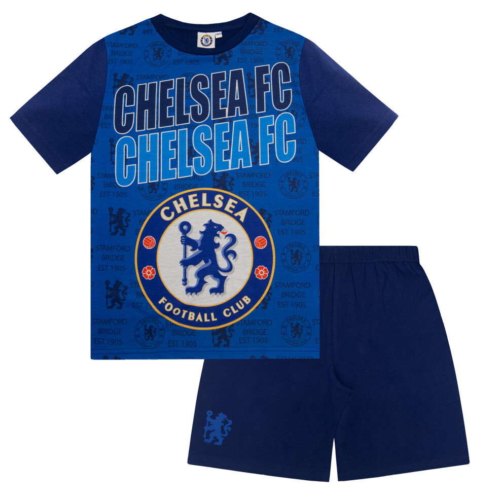 (Blue Text, 2-3 Years) Chelsea FC Boys Pyjamas Short Kids OFFICIAL Football Gift