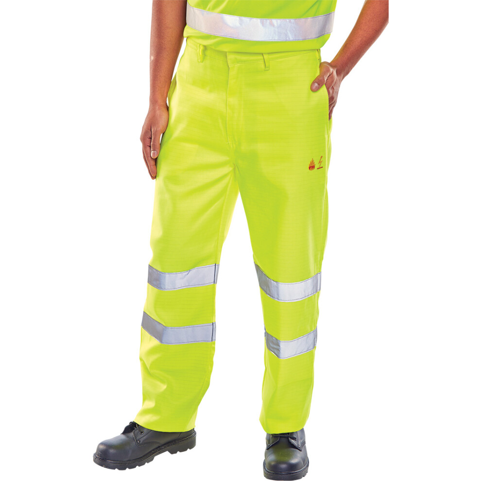 Beeswift Tesla Fire Retardant Hi-Vis Anti-Static Trousers Saturn Yellow 32 5030566183935