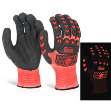 BEESWIFT GLOVEZILLA GLOW IN THE DARK FOAM NITRILE COATED GLOVES RED XXL